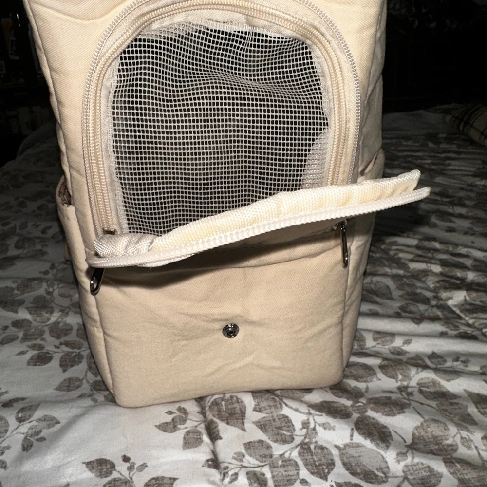 Cream Dog Carrier with Mesh Panels